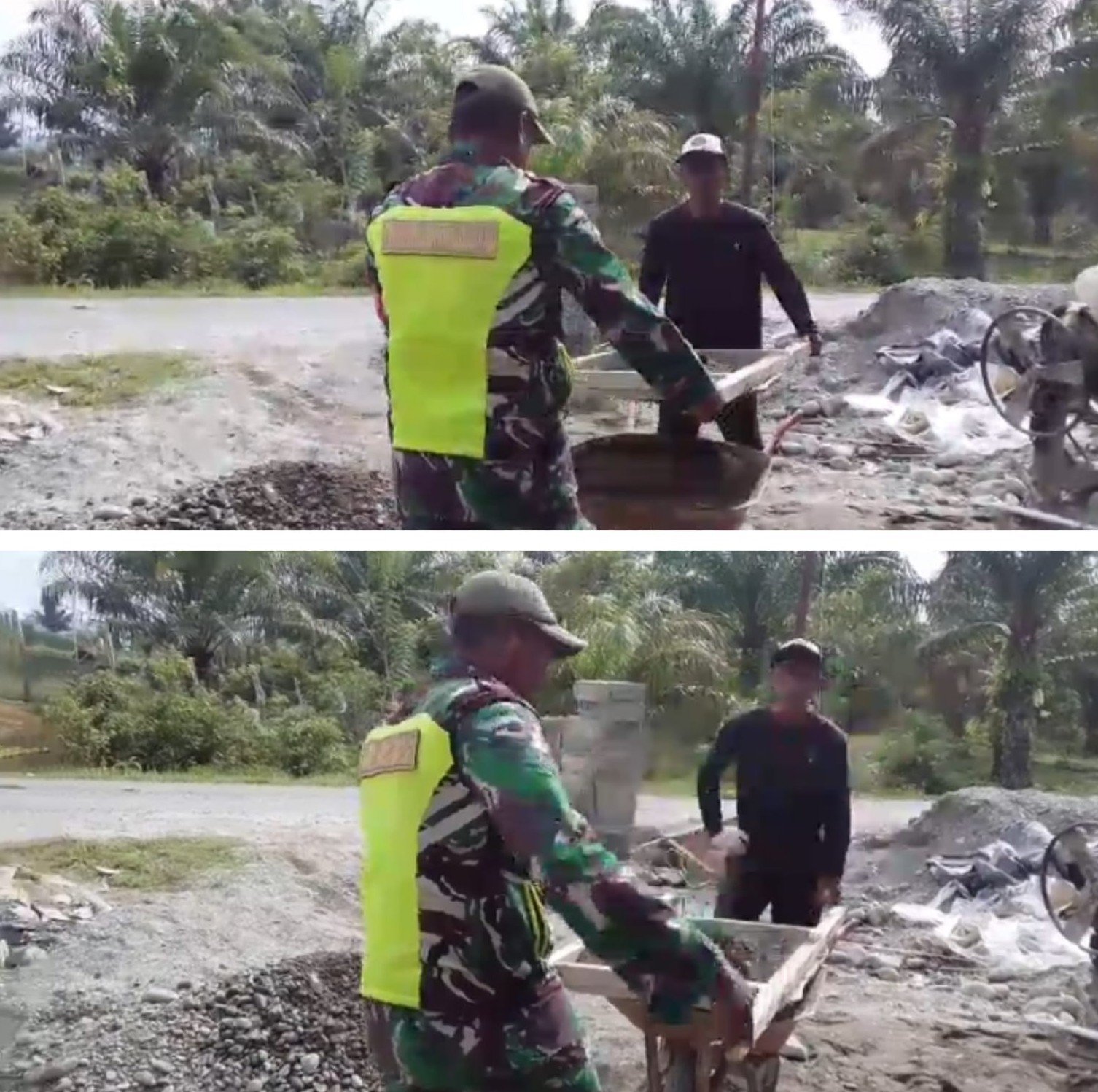 Mengayak Pasir Bersama Warga, Cara Babinsa Sungai Mas Rawat Gotong Royong